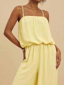 Travachic Bộ jumpsuit nữ dáng rộng không tay, thoải mái, thích hợp cho kỳ nghỉ năm 2026. - Vàng nhạt - Xem 6