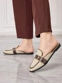 Sleekvia Women's Leisure Office Going Out Simple Metal Buckle Slip-On Closed Toe Slippers - Multicolor - View 3