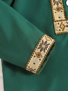 SHEIN Toddler Boys' Middle Eastern Style Traditional Embroidered Long Sleeve Top And Pants Set - Dark Green - View 6