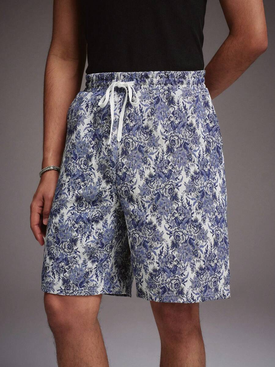 STYNVO Men's Floral Print Drawstring Waist Pocket Casual Versatile Daily Wear Shorts Men's Vacation Shorts Blue Floral Shorts Men Men Shorts Camo - Gray Blue - View 1