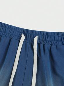 ROMWE MEN Casual Men's Vintage Distressed Splatter Print Horse Graphic Sports Shorts, Suitable For Everyday Wear In Spring/Summer - Blue - View 3