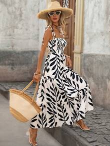 Brillora 女士全印花荷叶边吊带连衣裙 - 黑與白 - 查看 5