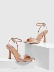 CUCCOO SZL Women's Fashion Apricot Material Thin Strap Ankle Strap Rhinestone Decor Square Toe Stiletto High Heel Sandals, Suitable For Commute, Date, Wedding, Party, Holiday, Valentine's Day For Christmas Spring Shoes Prom Heels - Rose gold sardines - View 3