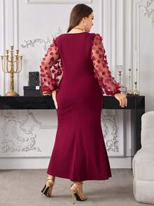 Modelyn Đầm dài tay cổ tròn dáng đuôi cá ôm sát người, chất liệu dệt kim phối họa tiết hoa 3D, cỡ lớn, thanh lịch, thích hợp cho mùa xuân/thu. - Màu Đỏ Sâu - Xem 2