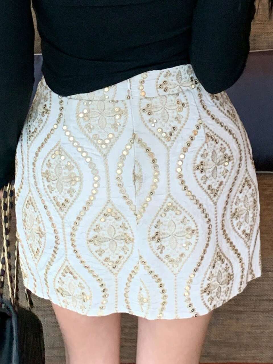 Textured Jacquard Fitted Short Straight Elegant Summer Skirt For Women