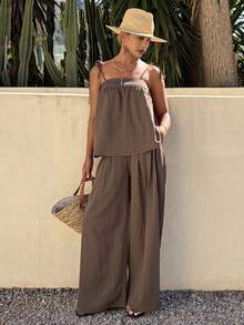 DAZY Women's Summer Casual Camisole Top And Loose Wide Leg Pants 2 Pieces Set Lounge Sets For Women - Brown - View 5