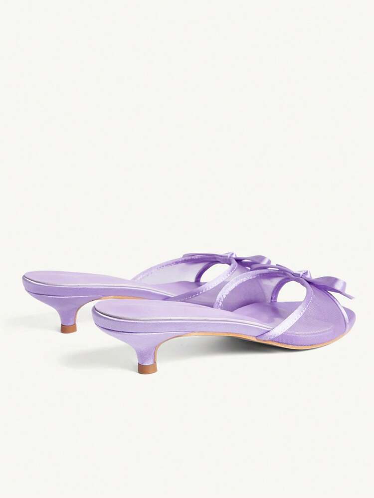 CUCCOO CHICEST Women Shoes Purple Satin Satin Mesh Splicing Fashionable Elegance Comfortable Spring And Summer Bow Elements Kitten And Slippers