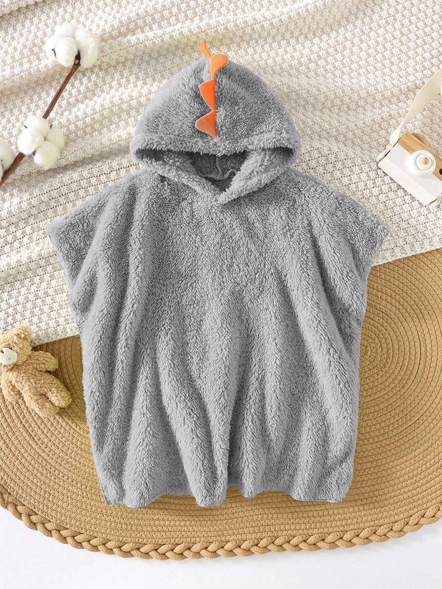 SHEIN Áo khoác ngoài có mũ trùm đầu hình khủng long nhung màu xanh dương dễ thương, đa năng cho bé trai, thích hợp cho bãi biển, hồ bơi, spa, kỳ nghỉ và bơi lội. - Màu Xám nhạt - Xem 1