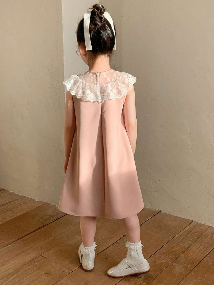 Young Girl Lace Patchwork Color Block Elegant Spring/Summer Dress
