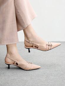 CUCCOO BIZCHIC Giày cao gót mũi nhọn, gót mỏng, kín mũi, thoáng khí, quai sau, kiểu dáng slip-on dành cho nữ. - Màu be - Xem 1