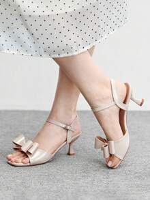 CUCCOO BIZCHIC Giày sandal cao gót thời trang, đa năng, thanh lịch với nơ trang trí dành cho nữ, thích hợp cho mùa hè. - Màu be - Xem 3