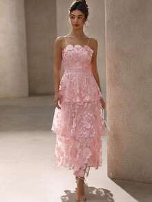 BELROSIE Solid Color Luxurious High-End Party Floral Strapless Dress, Suitable For Spring And Summer - Pink - View 5