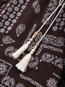 Franclia Quần ống rộng dáng suông dành cho nữ cỡ lớn, họa tiết hoa paisley, màu nâu cà phê, đa năng cho mùa xuân/hè. - Cà phê nâu - Xem 5