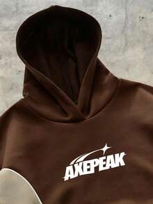 AXEPEAK 加大码男士撞色长袖连帽休闲宽松卫衣 - 彩色 - 查看 3