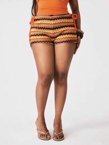 Coolane 女士春夏时尚波西米亚风度假装针织条纹吊带棕色迷你平角鞋 - 彩色 - 查看 1