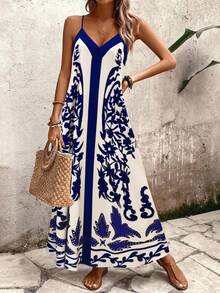EMERY ROSE Women's Printed Loose Fit Sleeveless Dress, Casual For Holiday And Daily Wear Vacation Blue Floral Summer - Multicolor - View 5