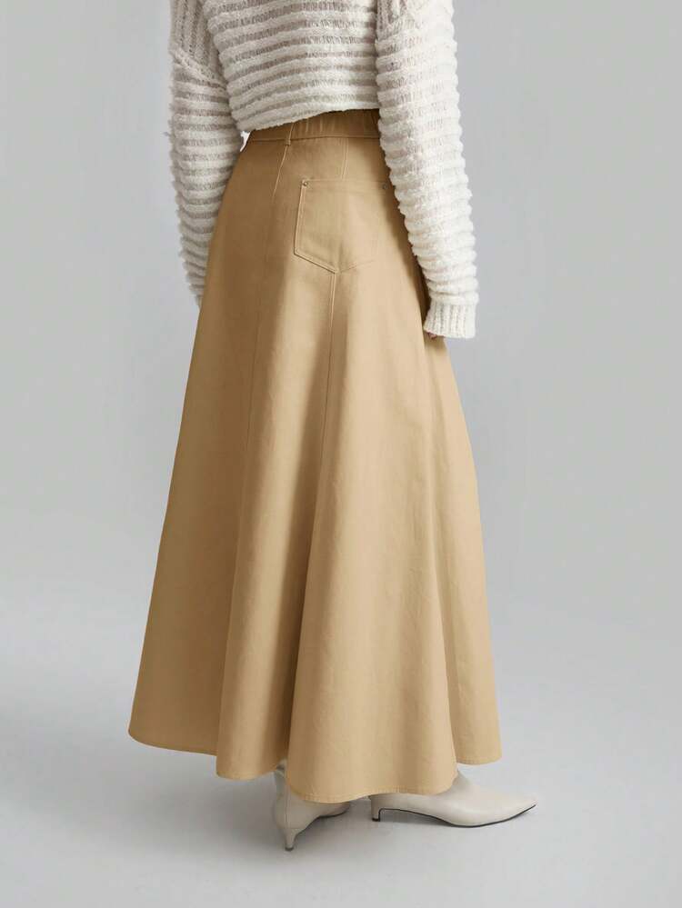 2026 Spring/Summer Minimalist Solid Color A-Line Skirt, Urban Commute Business Casual Women's, Office Lady Elegant Attire, Suitable For New Year Party, Wedding Guest