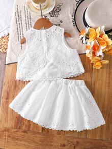 Emery Rose Kids Emery Rose Kids 少女编织刺绣纯色圆领不对称蕾丝下摆休闲上衣和迷你裙两件套，可爱、优雅、甜美、复古又时尚。适合妈妈、女儿、姐妹搭配，度假、节日、上学、日常穿着、居家聚会和特殊场合，春夏皆宜。 - 白色 - 查看 2