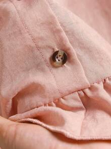 CosyJoli Plus Size Women Embroidered Front Button Ruffle Hem Long Sleeve Blouse - Pink - View 6
