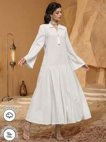 Al Najma Spring/Summer Fashion Casual Turndown Collar Flared Sleeve White Flared Dress - White - View 9