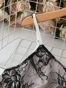 SHEIN LUNE Áo camisole nữ màu trơn, chất liệu ren, dáng regular fit, thanh lịch, thích hợp mặc hàng ngày. - Đen và trắng - Xem 5