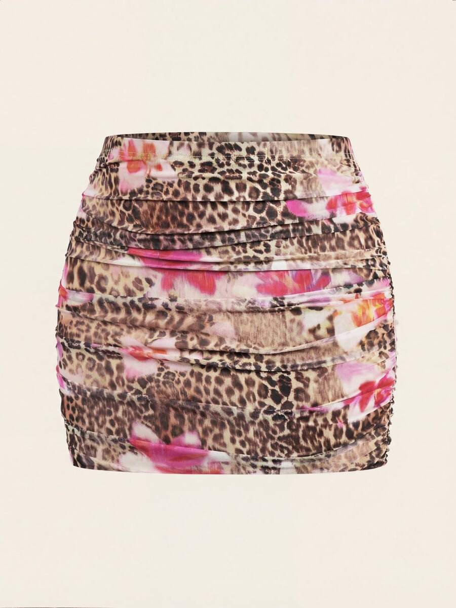 Auralis 大码女士优雅半身裙，时尚性感半身裙，豹纹扎染网纱半身裙，紧身半身裙，夏季，夜店装，音乐节/高腰褶皱迷你裙/迷你裙/个性、现代、优雅的Y2K风格，适合酒吧、卡拉OK、音乐节和演唱会。动物纹半身裙，豹纹半身裙，印花褶皱半身裙，猎豹纹半身裙，女士全印花半身裙，春夏女士半身裙，碎花半身裙，女士休闲优雅V领可爱半身裙。 - 黑色 - 查看 1