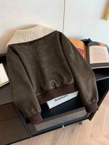 Franclia Áo khoác da giả màu nâu dáng rộng, cổ lông xù, đa năng, tối giản dành cho nữ cỡ lớn, thích hợp cho mùa thu/đông, dành cho mùa thu/đông. - Màu nâu  Mocha - Xem 2