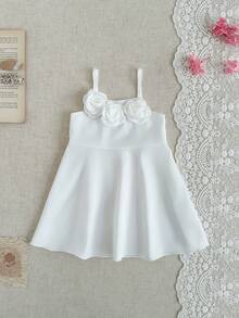 Đầm trễ vai bằng vải satin trắng tối giản, thời trang cho bé gái, đa năng cho mùa hè. - trắng - Xem 6