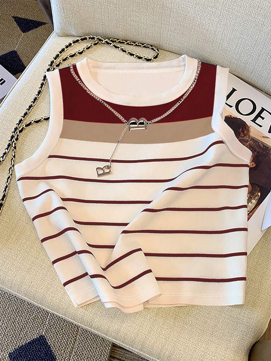 Resyla Áo tank top cổ tròn phối màu kẻ sọc thời trang mới - Nhiều màu - Xem 1