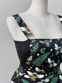 Sunspun Plus Size Spring/Summer Dark Floral & Bee Print Jumper Dress - Multicolor - View 6