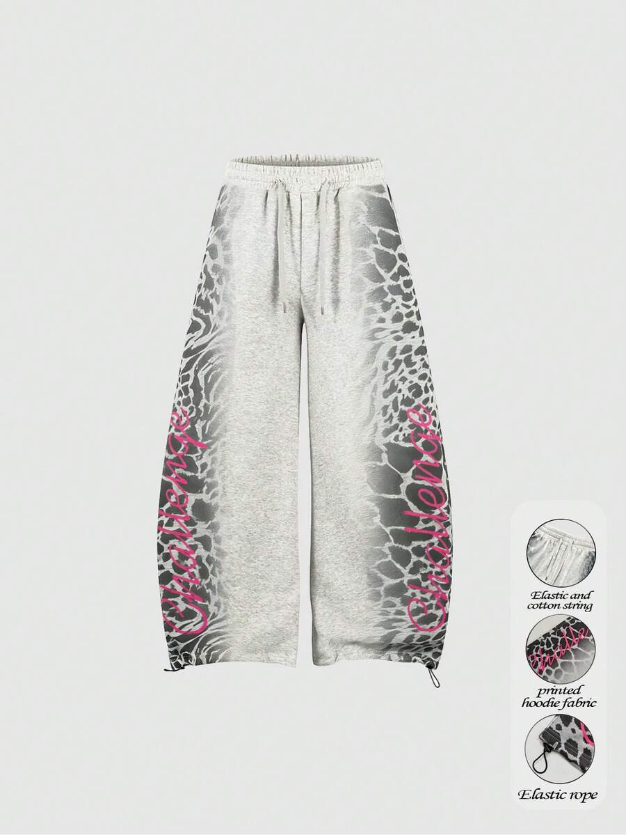 Rina Fox Women's Fashion Casual Retro Street Graphic Sweatpants - Grey - View 1