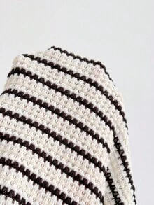 Soleia 女款黑白條紋夏季休閒針織V領花卉金屬掛脖短版上衣與短褲兩件套，適合度假、假期、派對、海灘、波希米亞風、秋季 - 黑與白 - 查看 7