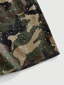 ROMWE MEN Men's Sparkling Diamond Camouflage Loose Denim Shorts - Army Green - View 5