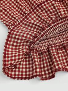 Sweetra Áo camisole dáng ôm, xếp ly, thắt eo, họa tiết kẻ caro, thời trang mùa hè mới, thanh lịch. - Đỏ - Xem 6
