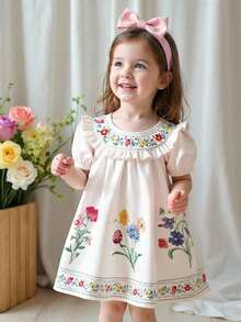 Emery Rose Kids Emery Rose Kids 女童/女宝宝夏季可爱碎花宽松短袖度假连衣裙 - 白色 - 查看 3