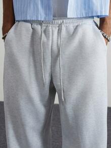 PAVTROS Loose Fit Men's Drawstring Waist Wide Leg Sweatpants - Light Grey - View 5