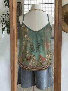 Rusticease Áo ba lỗ ren in hoa cỡ lớn cho kỳ nghỉ - màu xanh lá - Xem 2