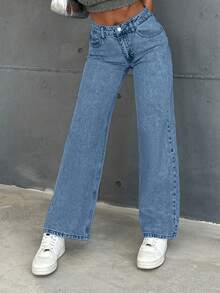 EURMUSE Women's Front Button Pocket Simple Design Casual Denim Jeans - Medium Wash - View 3