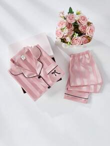 Bộ đồ ngủ cho bé gái, áo khoác cardigan dài tay sọc hồng tối giản và quần dài, đồ ngủ 2 món - Nhiều màu - Xem 6