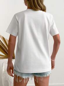 Cloudara White Cherry Rhinestone Embroidered T-Shirt, Casual Basic Women's Top Golf Summer - White - View 2
