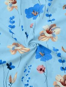 Franclia Bộ váy voan họa tiết hoa nhí dành cho nữ cỡ lớn, kèm áo khoác cardigan thanh lịch, thích hợp cho mùa hè. - Màu xanh lam - Xem 3