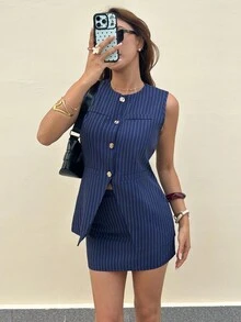Elyressa A Two Pieces Summer Set Of Elegant And Stylish Woven Fabric For Ladies - Blue - View 3