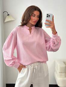 EURMUSE Pink & White Blouse With Pearl Sleeve Detail - Pink - View 4