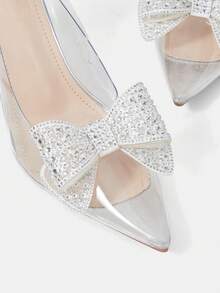 CUCCOO HITCHD Bombas de tacón puntiagudo con decoración de lazo de strass elegante y de moda para uso diario - Gris Claro - Ver 5