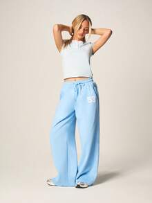 Missguided x Playboy 宽松阔腿慢跑裤，配有抽绳腰带和印花图案，休闲舒适 - 藍色 - 查看 4