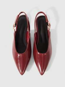 Sleekvia 女士尖头优雅搭扣设计平底鞋 - 酒紅色 - 查看 6