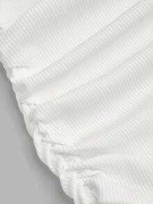 Sweetra Plus Size V-Neck Backless Ruffle Hem Knit Patchwork Bodycon Dress - White - View 6