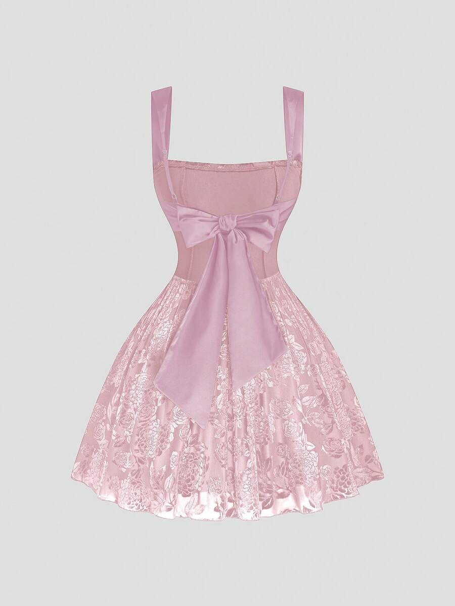 Sweetra Plus Size Spaghetti Strap Sleeveless Backless Tie-Up Waist Fitted Elegant Minimalist Short Dress - Baby Pink - View 1