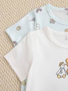 Souflis Souflis 2pcs/Set Cute Bear Print Soft & Comfortable Baby Boy Romper, Suitable For Home, Outdoor Sports, Parties Unisex Baby Clothes Rompers For Baby Baby Suit - Multicolor - View 6