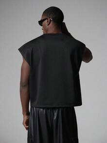 STYNVO 男士休闲印花宽松背心，适合夏季度假和日常通勤；黑色无袖男士背心；男士无袖印花T恤；男士印花背心；男士印花无袖上衣 - 黑色 - 查看 2